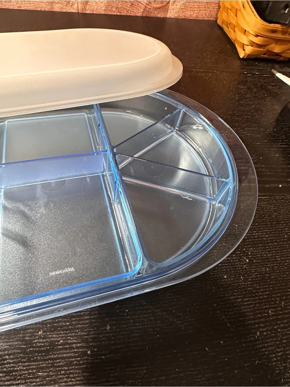 Tupperware Divided Oval Food Storage Container Set w/ Snap Lids Clear/Blue
